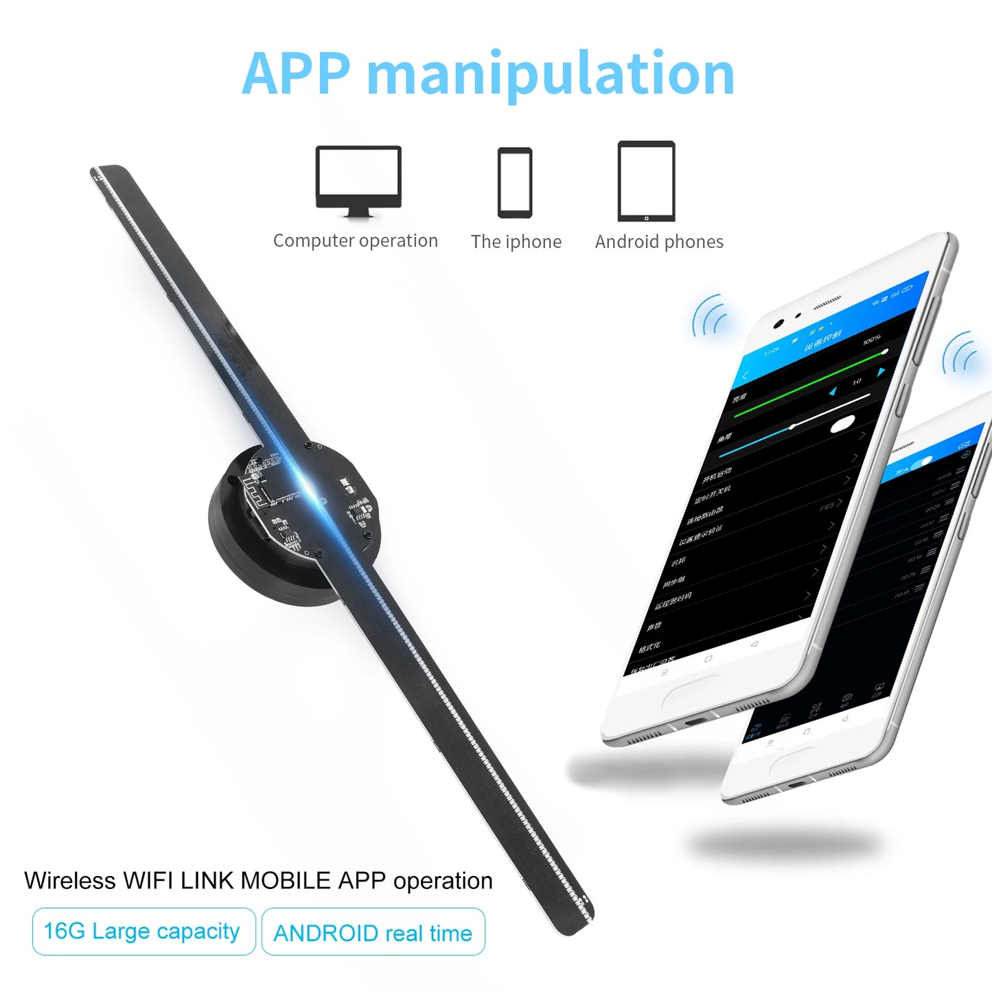 3D Holographic Projector Fan Led Lamp Beads Upload Hologram fan Photos and Videos Display Advertising Light Sign Light Display